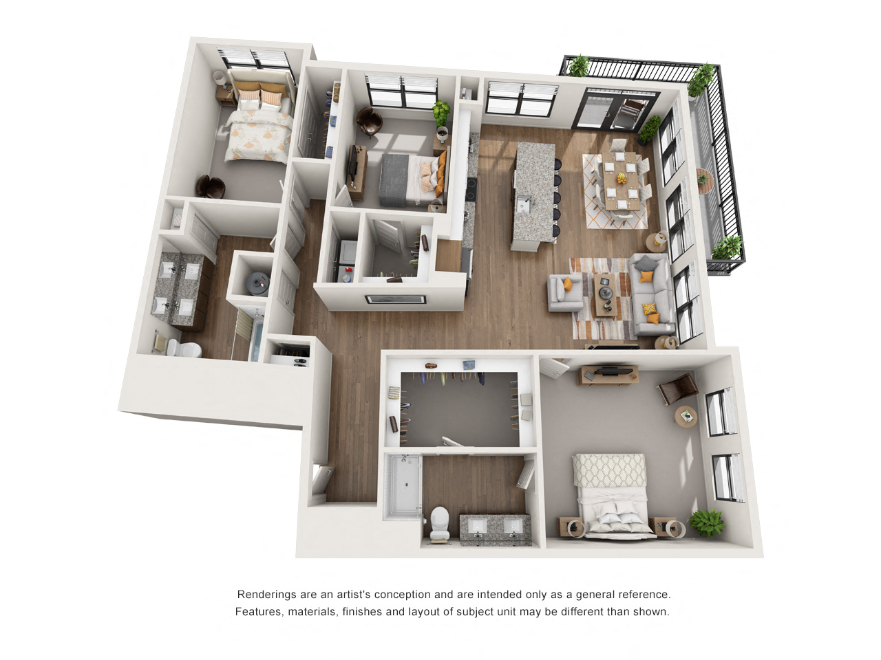 Floor plan for 3 beds, 2 baths, 1662 sqft